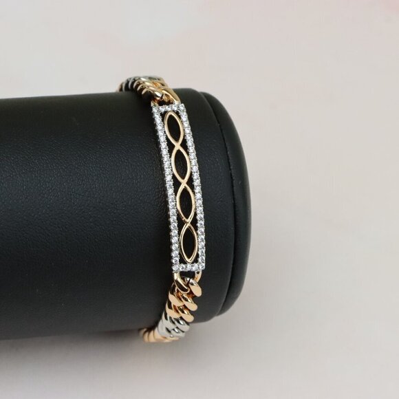 "Dual Tone Rose Gold+Silver Chain Bracelet with Crystal Accents, XPBL0842 - Picture 8 of 12